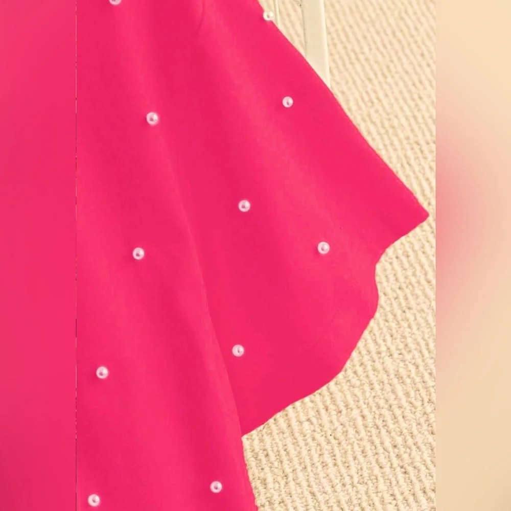 NWT Astrid Pearl Embellished Hot Pink T-Shirt Size XL Fuchsia Summer Top